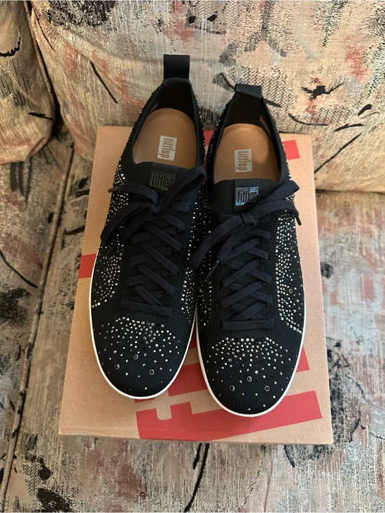Fitflop Shoes - Black Embellished Knit Lace-Up Sneakers - FitFlop - NEW
